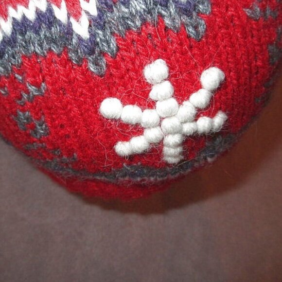 Vtg Neckworks Alpaca Wool Beanie Hat 3D Chunky Knit Snowflakes Pom Holiday Skl main image 5